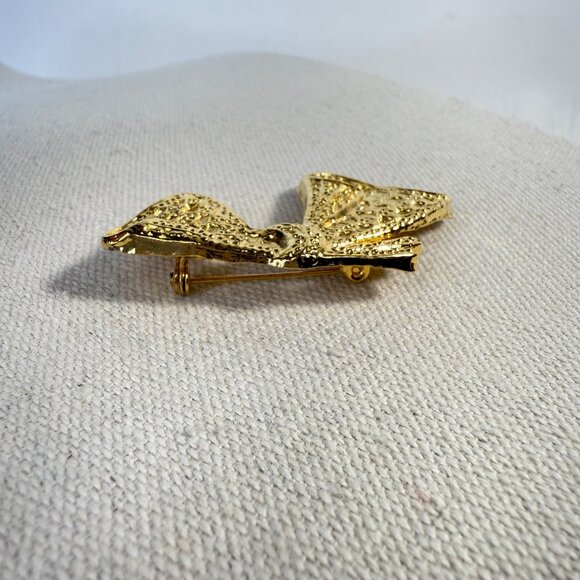 AAI Vintage Gold-Tone Textured Bow Brooch Pin MCM Mid-Century - Picture 7 of 9